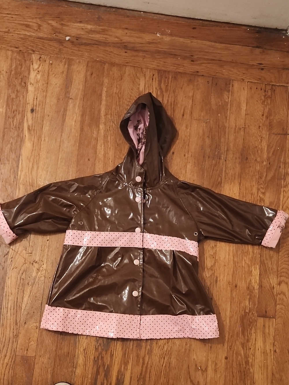Western Chief Brown and Pink Polka Dot Hooded Raincoat